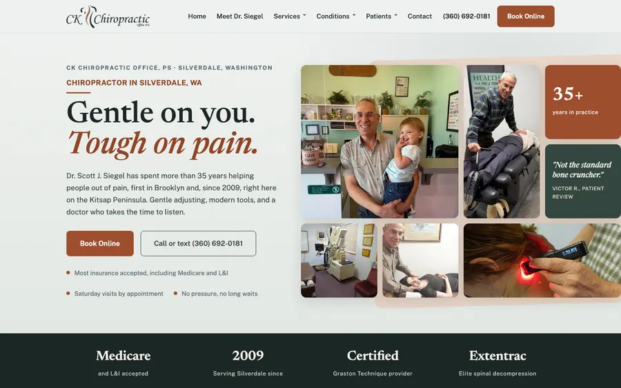 CK Chiropractic's live homepage, a custom chiropractic website designed by PracticeFlux